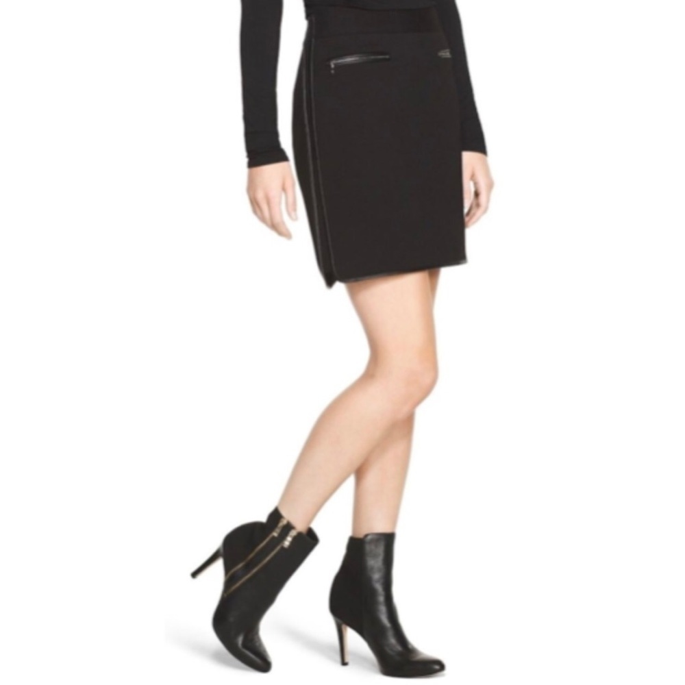 White House Black Market Black Ponte Mini Skirt Size 12P - Picture 2 of 8